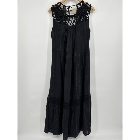 Anthropologie Maeve Abilene Maxi Dress Size M Black Crochet Tassel Cotton Lurex - Picture 5 of 11